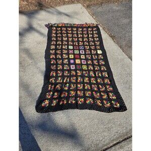 Vintage 44x72 Handmade Crochet Blanket With Tasels On One End (See Description)